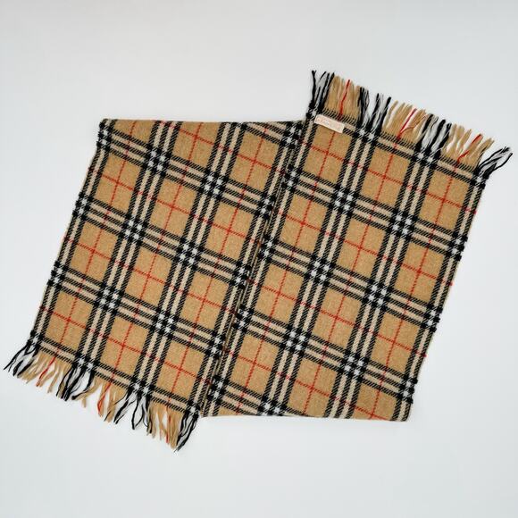 Burberry Scarf Wool Nova Check Plaid Beige Brown Winter Authentic Fringe - Picture 7 of 7